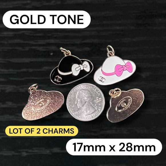 Lot of 2 CC Hat Zipper Pull Button Charms 17mm x 28mm - Picture 1 of 1